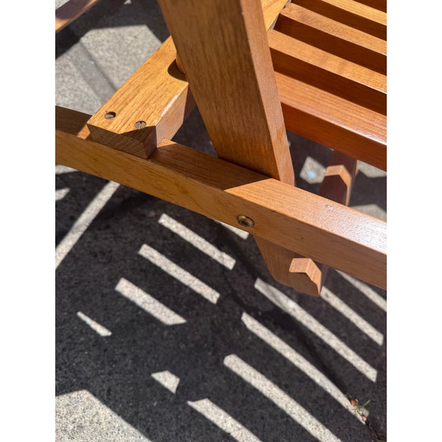 Late 20th Century Pair of Folding Teak Deck Chairs With Queen Elizabeth, 1st Class Only Label For Sale - Image 10 of 16