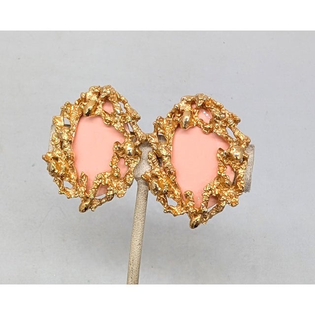 1970s Vintage 1973 Signed Napier Modernist Coral Clip Earrings-2 Pieces For Sale - Image 5 of 8