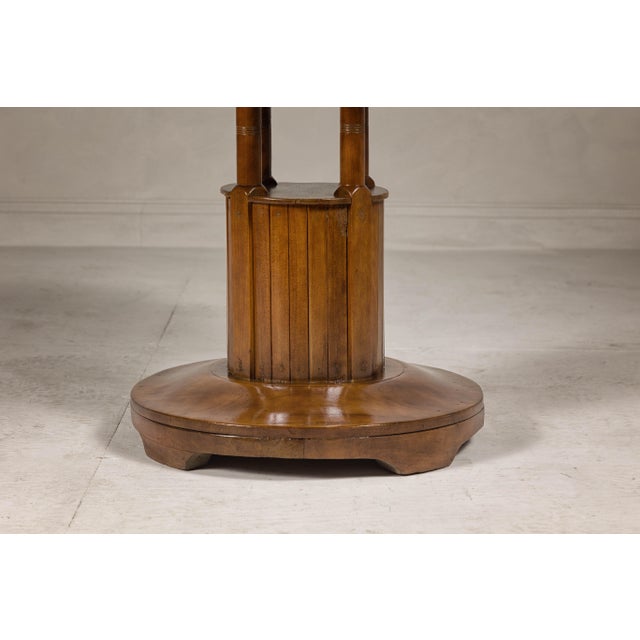 Midcentury Round Top Side Table with Column Supports and Tambour Base For Sale - Image 10 of 12