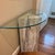 Lovely postmodern console table with fantastic versatility. Overall width at back of glass is 38.25”x 16.5” deep and...
