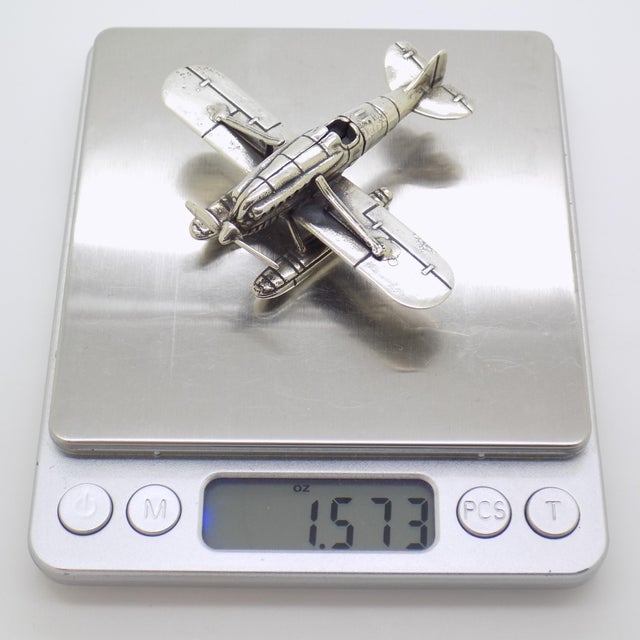 Vintage Italian Handmade Genuine Silver Seaplane Floatplane Figurine Miniature Sculpture, 1970s For Sale - Image 14 of 16