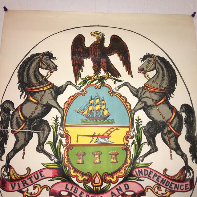 American Early 20th Century Antique Pennsylvania Coat of Arms Lithograph Print For Sale - Image 3 of 11
