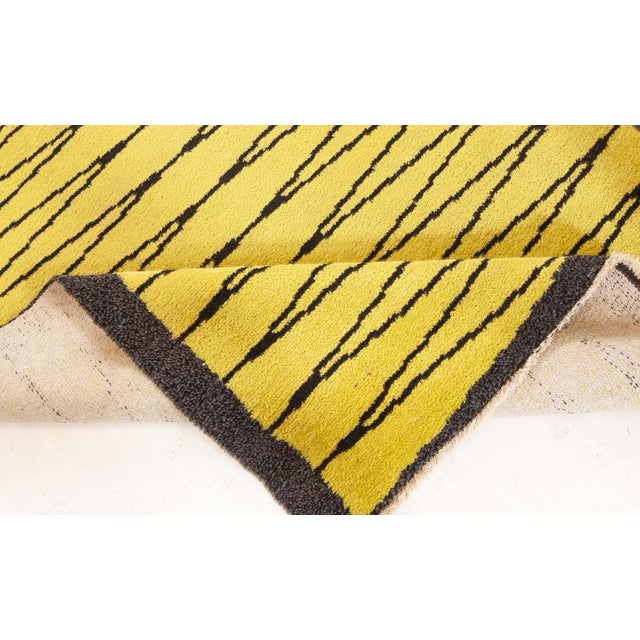 Yellow Doris Leslie Blau Vibrant Vintage Swedish Pile Rug in Yellow and Charcoal For Sale - Image 8 of 9