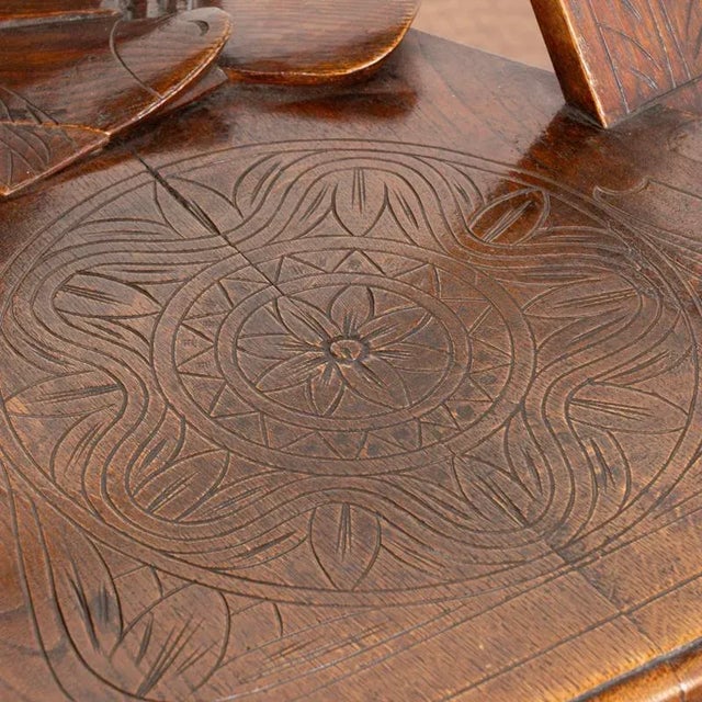 Wood Rustic Antique Hand-Carved Tri Leg Chair For Sale - Image 7 of 13