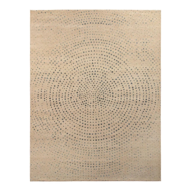 Rug & Kilim’s Spotted Circles Rug in Cream and Blue, 8x10 For Sale