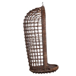 Mid-Century French Bamboo Rattan Swinging Egg Chair For Sale