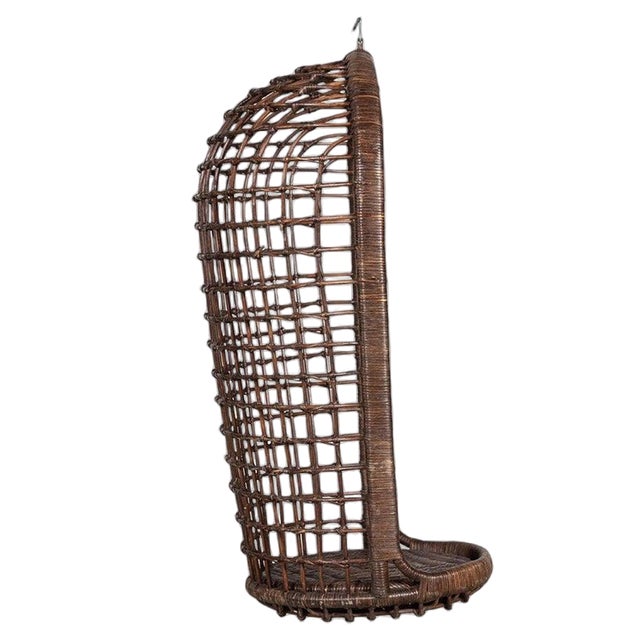Mid-Century French Bamboo Rattan Swinging Egg Chair For Sale
