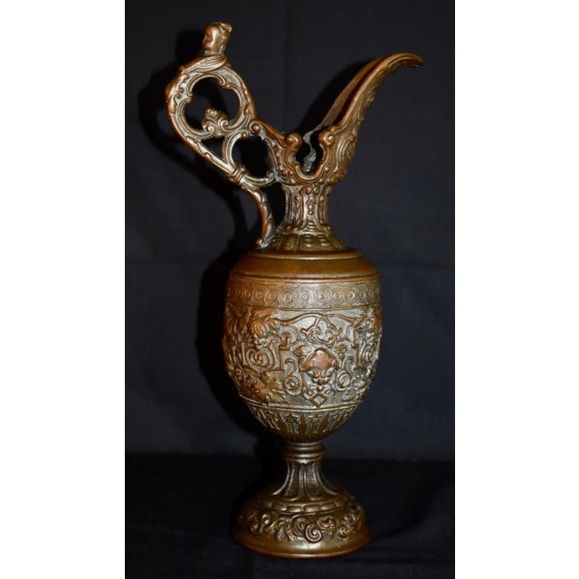 Antique Victorian Cast Metal Ewer Pitcher 12.5” Ornate Bacchus Grape Vines Urn For Sale - Image 12 of 15