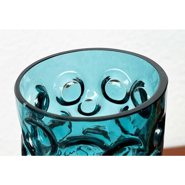 Mid-Century Modern Mid-Century Modern Space Age Blue Bubble Glass Vase by Wilhelm Braun-Feldweg for Hirschberg, Germany, 1960s For Sale - Image 3 of 16