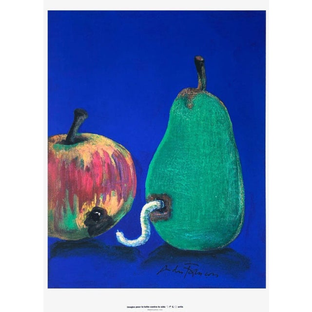 André FRANÇOIS FRUITWORM 1993 original screen print poster on coated paper signed in the plate 33.1 x 23.2 in published by...