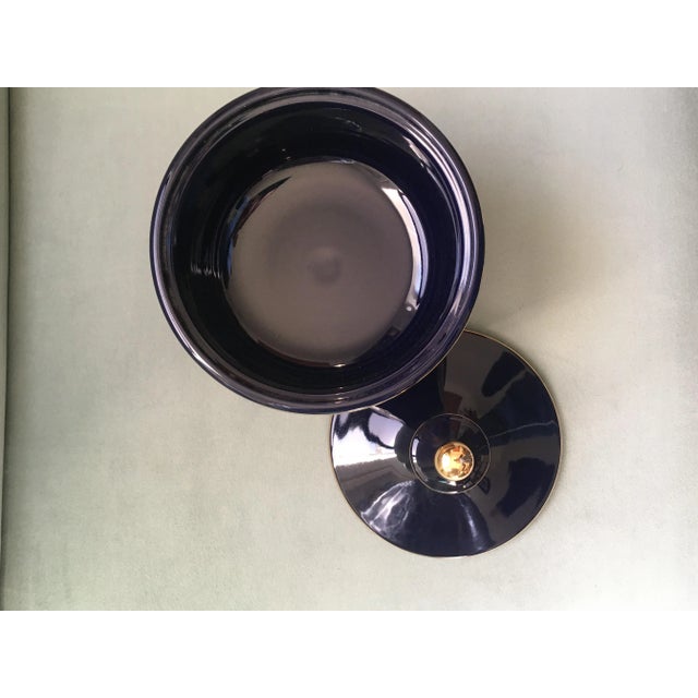 Ceramic Italian Cobalt Blue Gold Floral Banded Footed Dish For Sale - Image 7 of 11