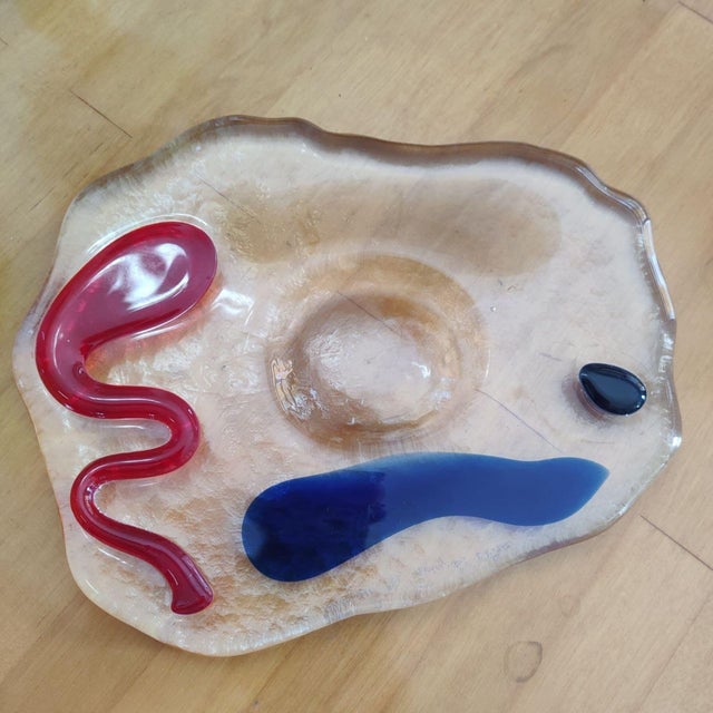 Glass 1980s Luigi Serafini for Memphis Extra Signed Murano Glass Ashtray and Catchall For Sale - Image 7 of 13