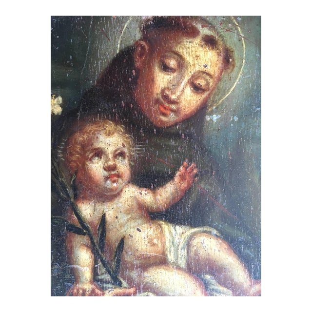 17th Century Original Oil on Panel of St. Anthony of Padua , by Unidentified Artist For Sale