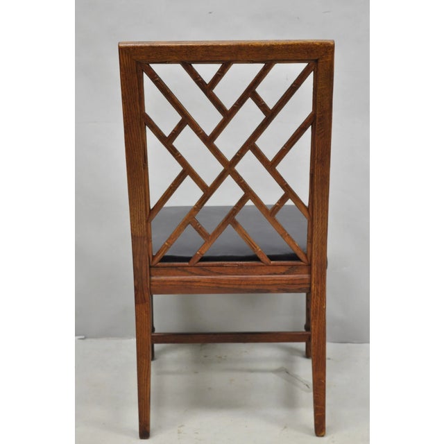 Vintage Hollywood Regency Faux Bamboo Lattice Dining Chair by Century - Set of 4 For Sale - Image 13 of 15