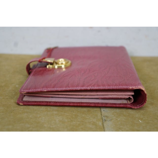 Vintage Red Leather Textured Journal Planner With Lock & Key Diary Portfolio For Sale - Image 4 of 16