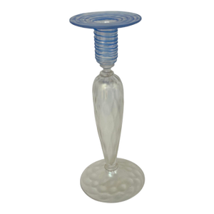 Mid 20th Century Steuben Vintage Art Glass Blue Threaded Candle Holder