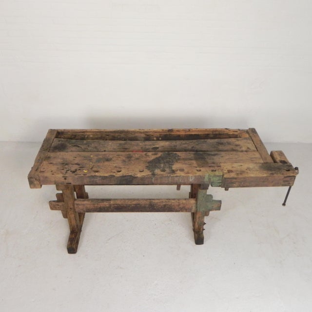 Industrial Industrial Wooden Workbench with Vice, 1930s For Sale - Image 3 of 18