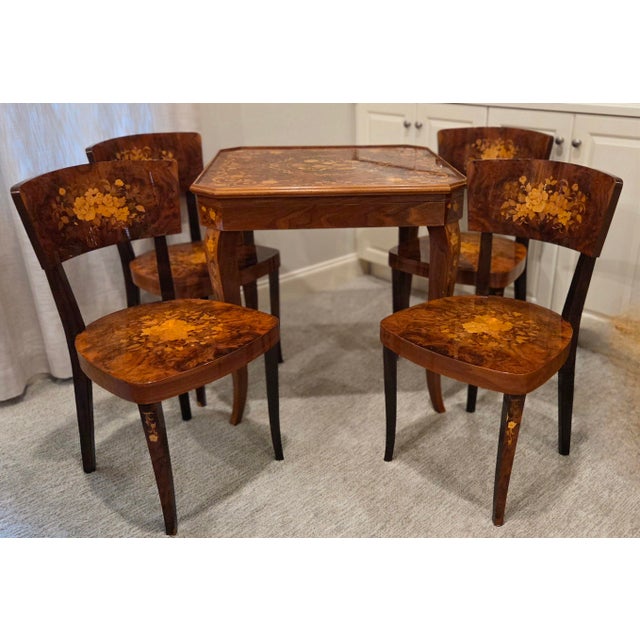 Vintage F.lli Jannuzzi Sorrento Italian Marquetry 5-in-1 Game Table Set With 4 Chairs For Sale - Image 4 of 18