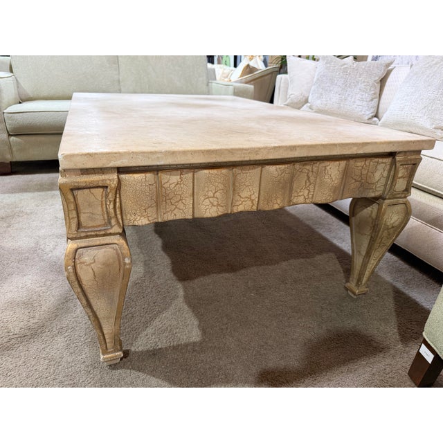 Contemporary Bernhardt Lightwood Crackle Finish and Marble Top Coffee Table For Sale - Image 3 of 4