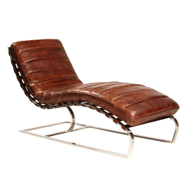 Chestnut Bradley Chestnut Leather & Chrome Midcentury Modern Chaise For Sale - Image 8 of 9