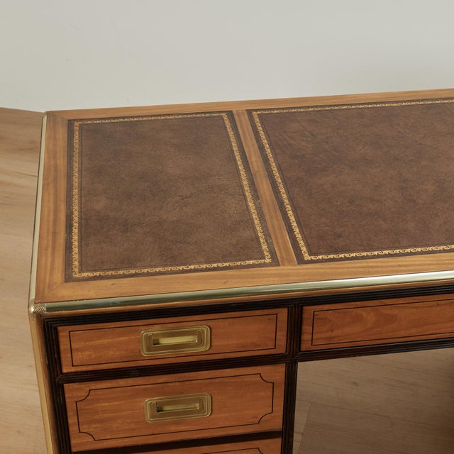 Vintage Campaign Style Leather Top Desk by Baker Collectors Edition For Sale - Image 9 of 17