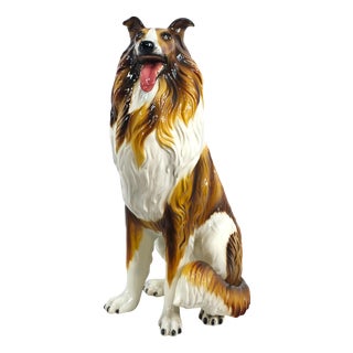 Italian Porcelain Collie Dog Statue, 1970s For Sale