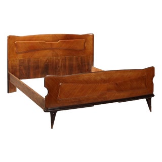 Vintage Double Bed in Exotic Wood Veneer, 1950s For Sale