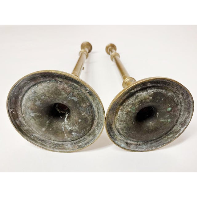 Tall Antique English Brass Candlesticks - A Pair For Sale - Image 13 of 13