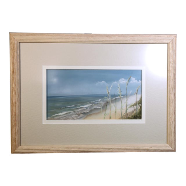 1980s Lou Wilson Original Pastel Seascape Painting, Framed Beach Art For Sale