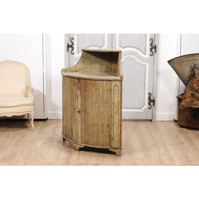 Gustavian (Swedish) 18th Century Gustavian Period Swedish Painted Corner Buffet with Reeded Doors For Sale - Image 3 of 12