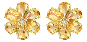 Nina Zhou 7.85ctw Citrine Diamond Wildflower Earrings in 14k Yellow Gold-Set of 2