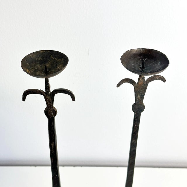 Black Brutalist Hand Forged Iron Candle Holders For Sale - Image 8 of 10
