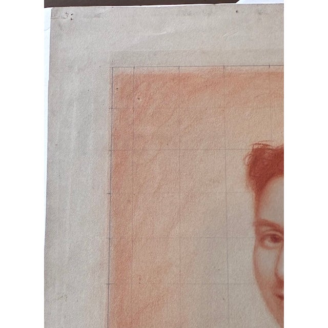 19th Century Hand Drawn Original Sanguine Portrait of a Young Woman - Signed For Sale - Image 11 of 13