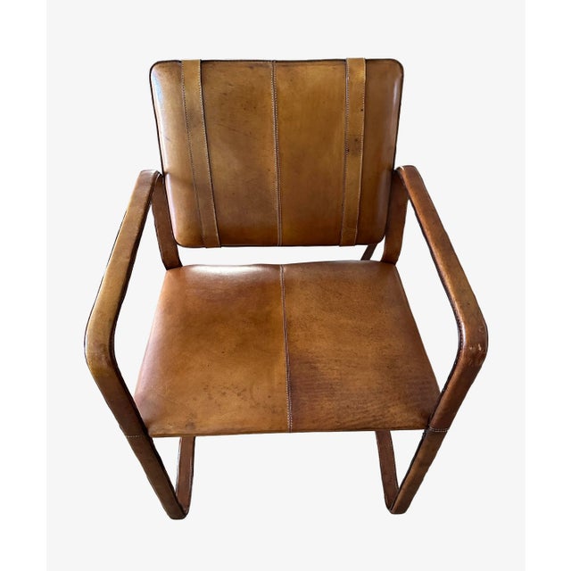 Animal Skin Ralph Lauren Style Restoration Hardware Leather Buckle Chair - Jacques Adnet Style For Sale - Image 7 of 10