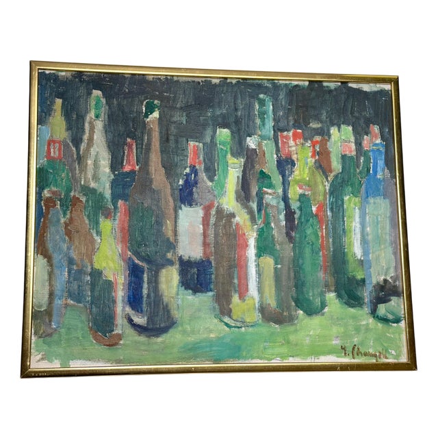 Ingeborg Strangell, Bottles, 1960s, Oil on Canvas, Framed For Sale