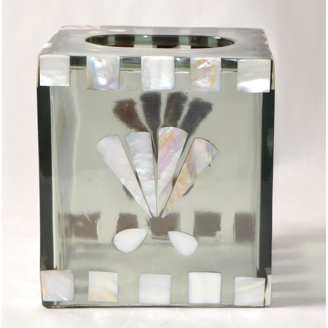 Late 20th Century Coastal Acrylic Mother of Pearl Seascape Tissue Box Cover For Sale - Image 12 of 14