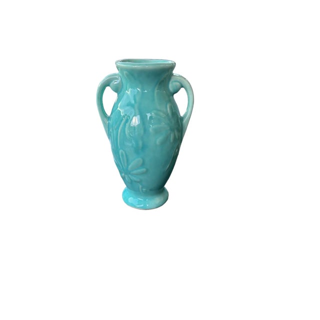 Vintage Mid-Century Turquoise Aqua Blue Floral Vase Shawnee Pottery For Sale - Image 9 of 10