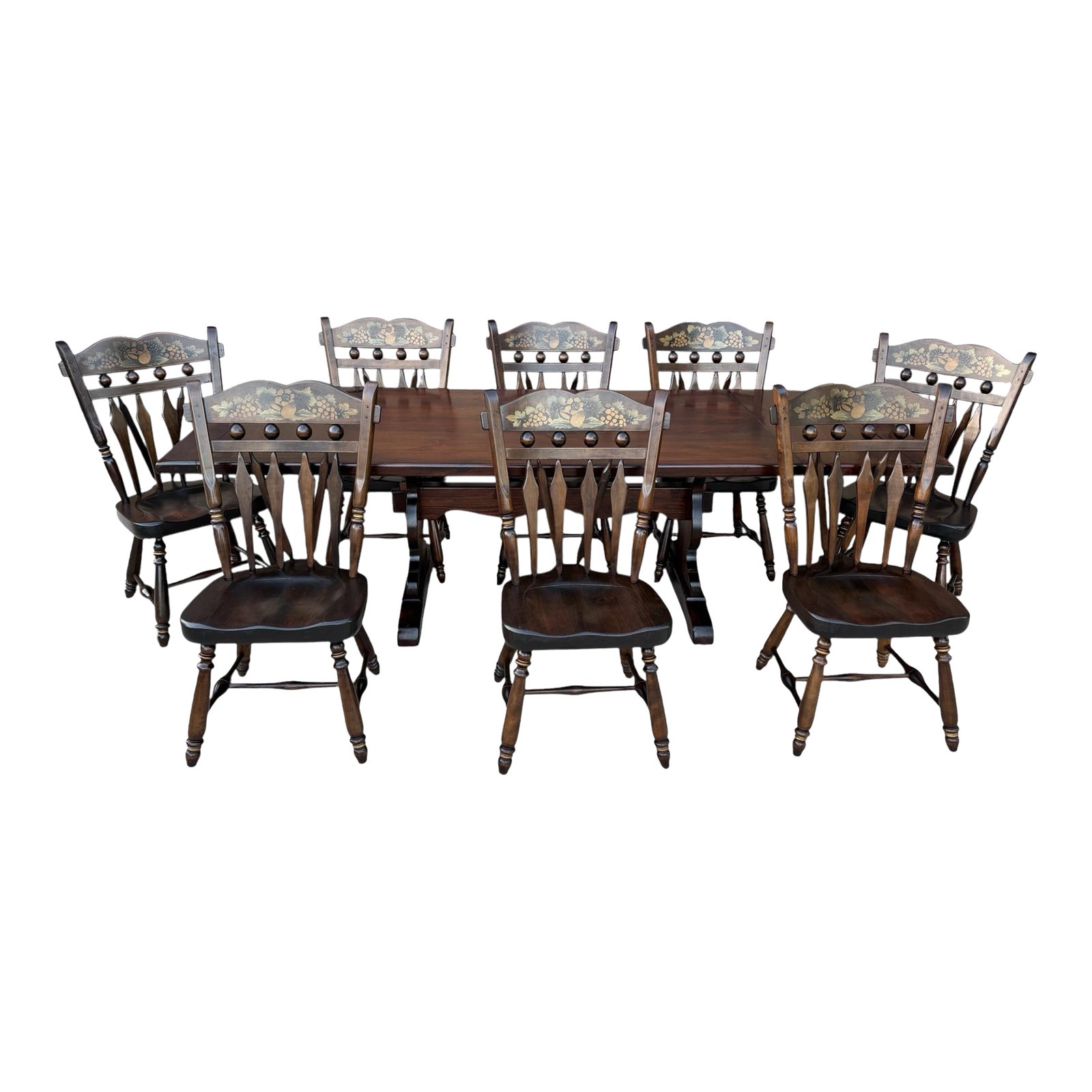 Vintage 1974 Ethan Allen Solid Birch Wood Table With Eight Chairs