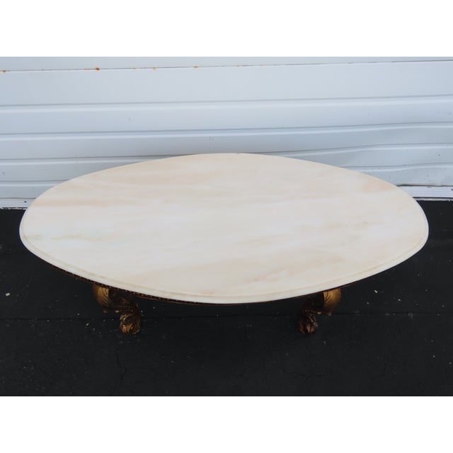 French Antique Gold Finish Oval Marble Top Coffee Table 6640 For Sale - Image 9 of 18