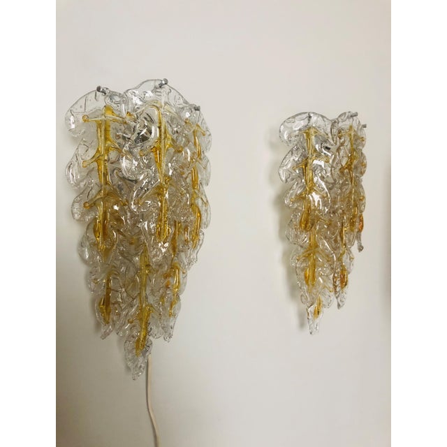 Mid-Century Modern Italian Murano Leaf Glass Wall Sconces from Mazzega, 1970s, Set of 3 For Sale - Image 9 of 14