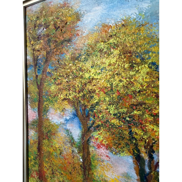 1970s Vintage Impressionist Autumn Landscape Oil on Masonite Board – Framed For Sale - Image 12 of 14