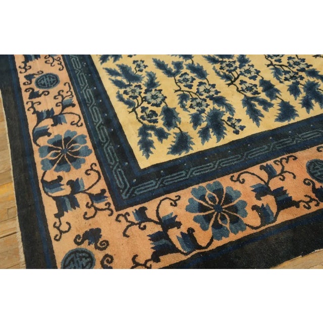 Navy Blue Early 20th Century Chinese Mongolian Carpet ( 7'1'' x 7'7'' - 216 x 232 ) For Sale - Image 8 of 11