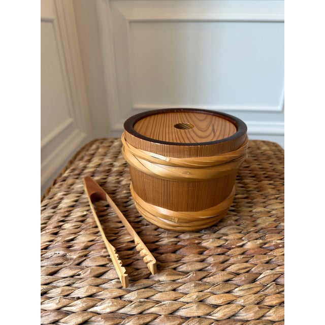 Gabriella Crespi Vintage Mid-Century Rattan, Bamboo & Pine Ice, Nut or Candy Bucket With Tongs-Made in Japan For Sale - Image 4 of 18