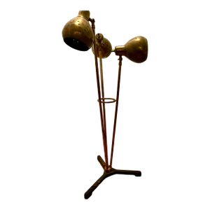 1950s Mid-Century Industrial Tripod Floor Lamp by Goodlite Co., Forest Park Il — 3 Adjustable Brass Spotlights