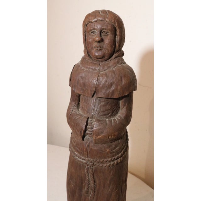 19th Century Antique 1800s Hand Carved Wood Folk Art Friar Monk Statue Sculpture Religious For Sale - Image 5 of 11