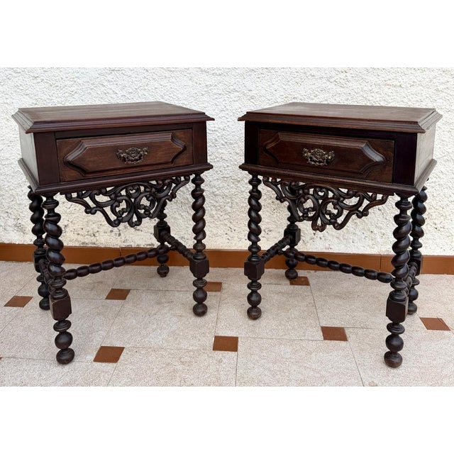 Portuguese Barley Twist Nightstands, 1940s, Set of 2 For Sale - Image 4 of 15
