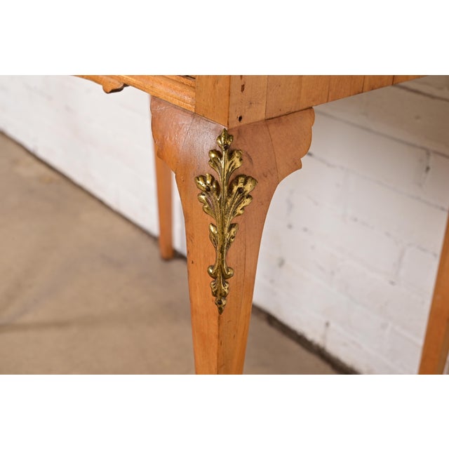 Baker Furniture Style Antique French Provincial Louis XV Birdseye Maple Drop Front Secretary Desk With Mounted Brass Ormolu, Circa 1890s For Sale - Image 12 of 18
