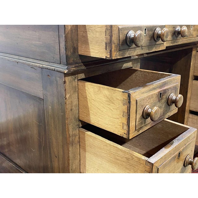 English Desk in Walnut with Oak and Leather Top For Sale - Image 12 of 18