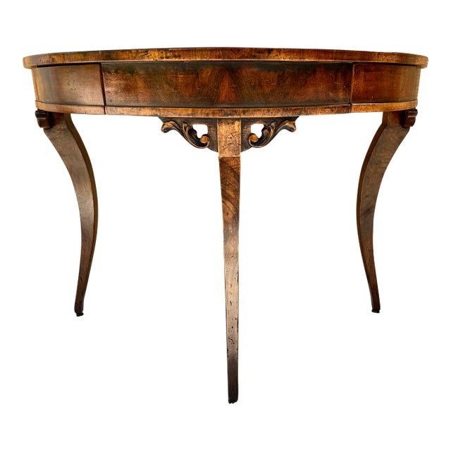 Francesco Molon Louis XVI Style Walnut Demilune Console Table- Made in Italy For Sale