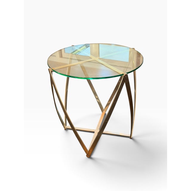 Mid-Century Modern John Vesey Steel & Glass Top Spool Drinks or Side Table For Sale - Image 3 of 4